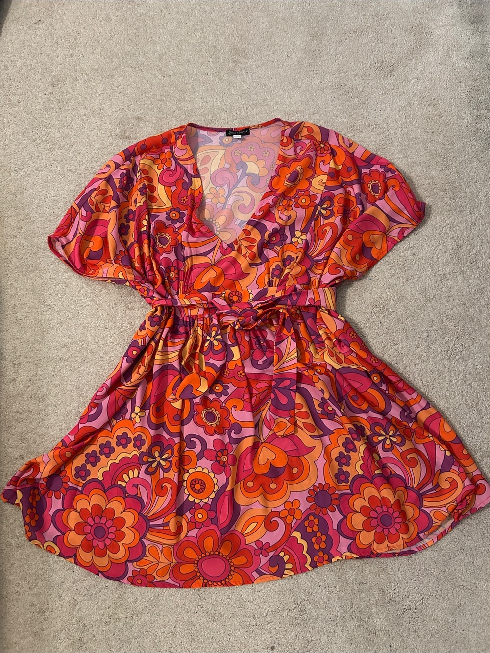 Vibrant Floral Wrap Dress in Orange & Pink